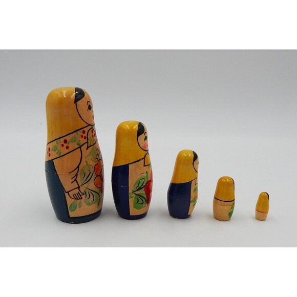 Russian Nesting Babushka Matryoshka Hand Paint Wooden Dolls Set Of 5 - Picture 4 of 14